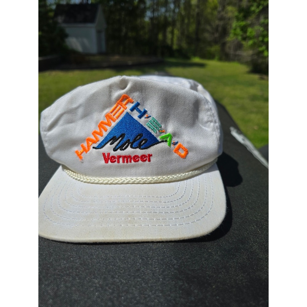 Vintage Vermeer Hammerhead Mole Hat‎ White Leather Strapback USA Park Avenue Hat